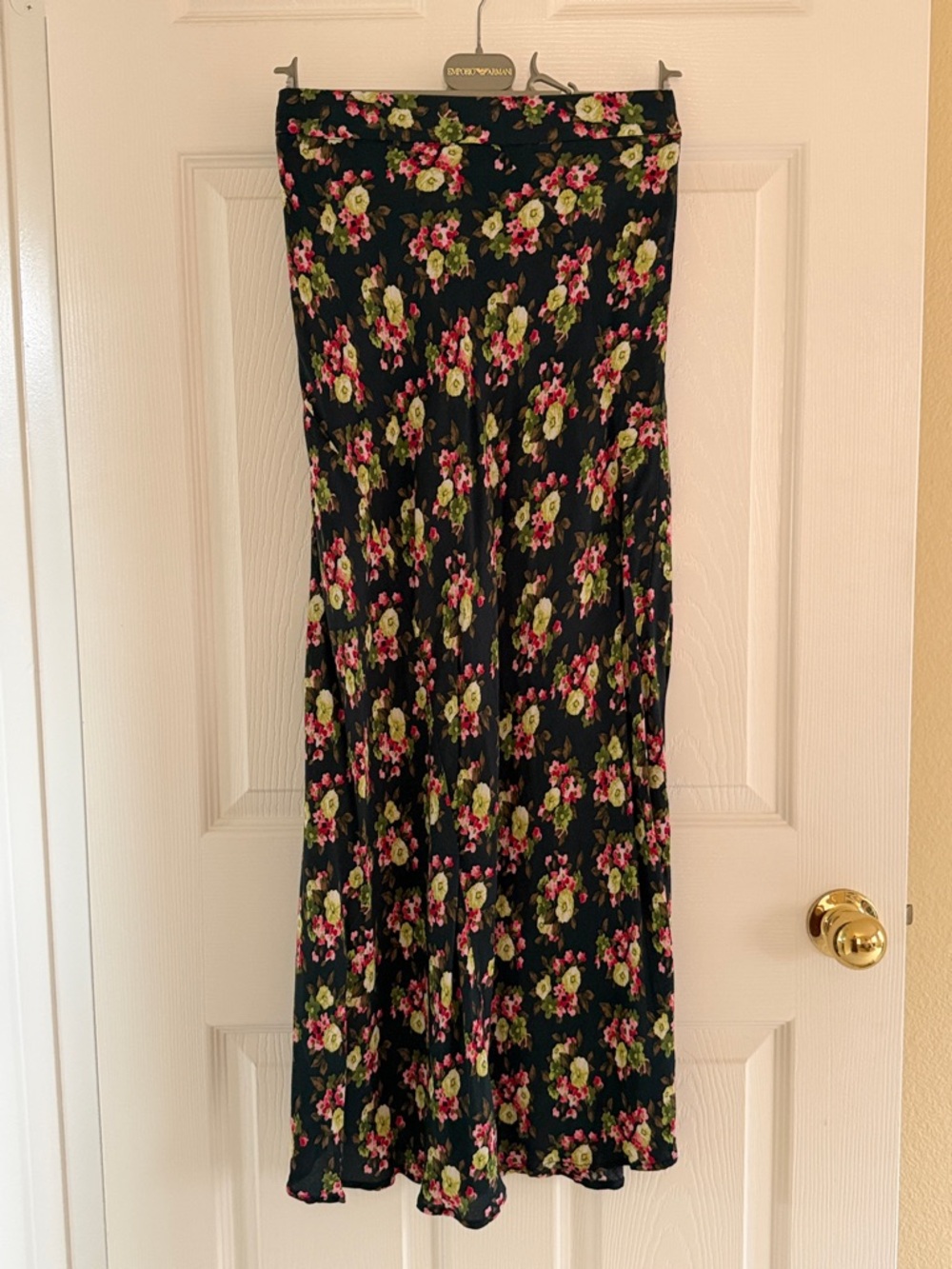 Zara Woman dark green Floral Maxi Skirt with Pink & Green Blooms
